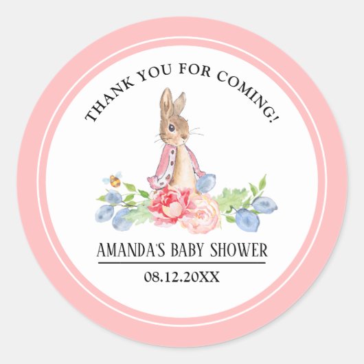 Sweet Bunny Thank You Baby Shower Fever Stickers ラウンドシール (正面)