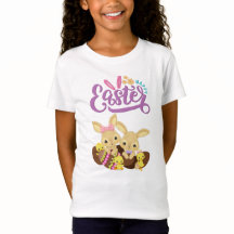Sweet Bunny Twins & Chicks "Happy Easter" キッズTシャツ