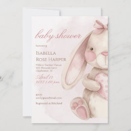 Sweet Bunny Watercolor Pink Baby Shower 招待状