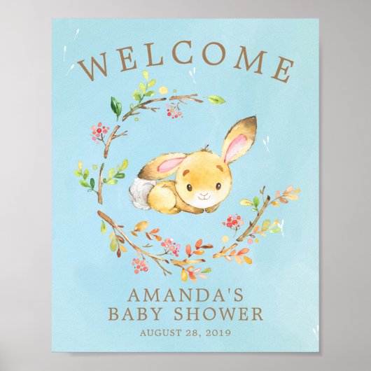 Sweet Bunny Welcome Boys Baby Showerポスター ポスター (正面)