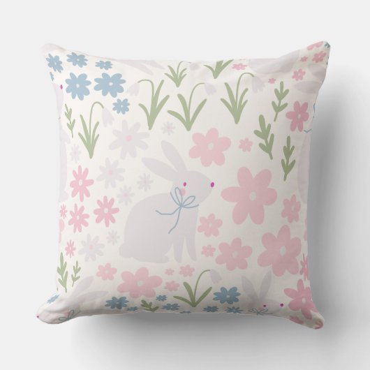 Sweet Bunny & Wildflower Nursery Decor | パステル クッション (正面)