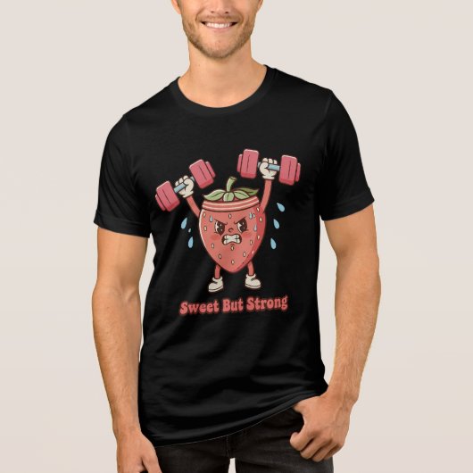 Sweet But Strong – Strawberry Gym Cartoon トライブレンドＴシャツ (正面)