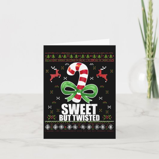 Sweet But Twisted Funny Candy Cane Ugly Christmas  カード (正面)