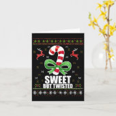 Sweet But Twisted Funny Candy Cane Ugly Christmas  カード (黄色い花)
