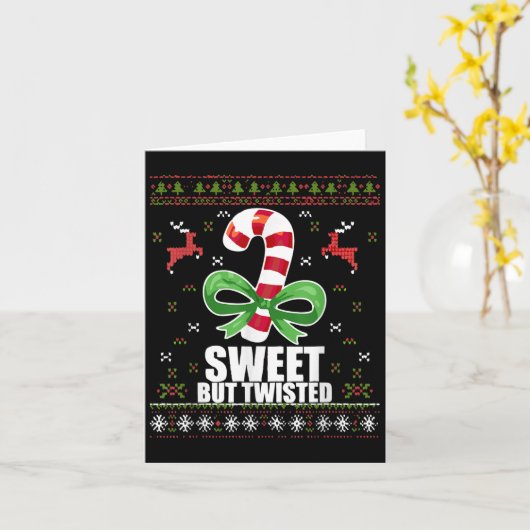 Sweet But Twisted Funny Candy Cane Ugly Christmas  カード (黄色い花)