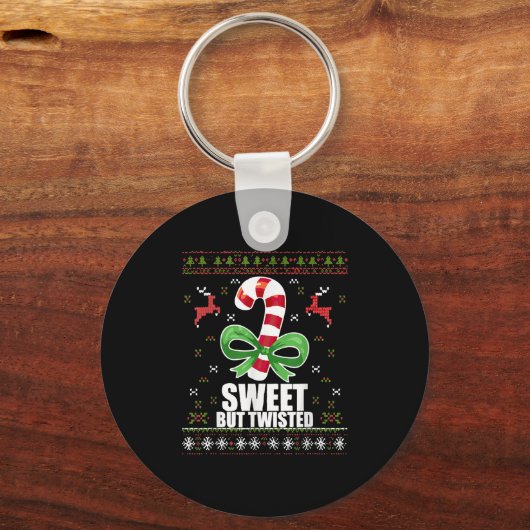 Sweet But Twisted Funny Candy Cane Ugly Christmas キーホルダー (正面)