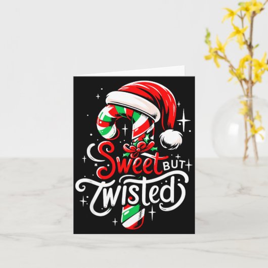Sweet But Twisted Funny Christmas Candy Cane Xmas  カード (黄色い花)