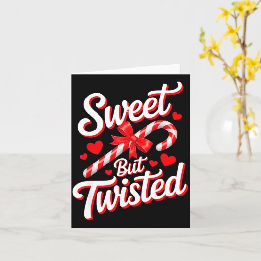 Sweet But Twisted Funny Christmas Candy Cane Xmas  カード (黄色い花)