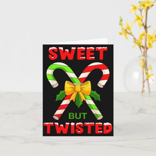 Sweet But Twisted Funny Christmas Candy Cane Xmas  カード (黄色い花)