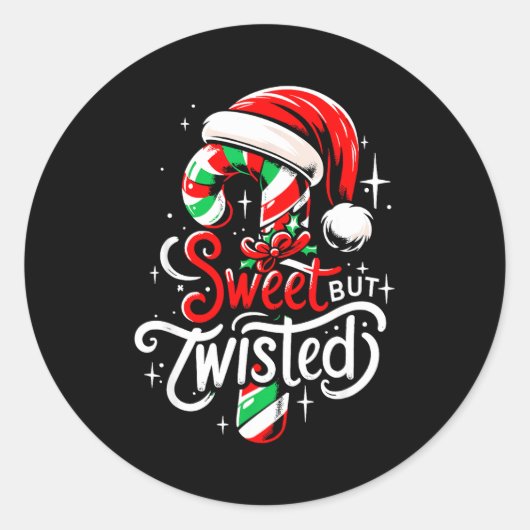 Sweet But Twisted Funny Christmas Candy Cane Xmas  ラウンドシール (正面)