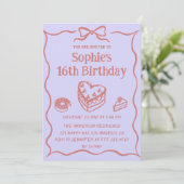 Sweet Cake & Bow Pastel Pink 16th Birthday Party 招待状 (スタンド正面)