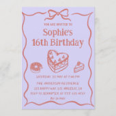 Sweet Cake & Bow Pastel Pink 16th Birthday Party 招待状 (正面)