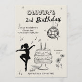 Sweet Cake Line Art 女の子の2歳の誕生日パーティー 招待状 (正面)