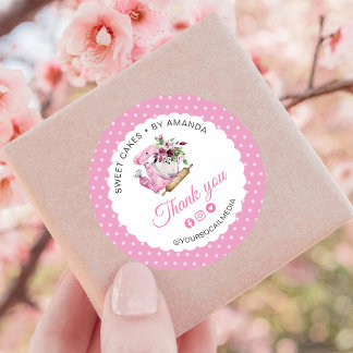 Sweet Cakes Pink Thank you ラウンドシール