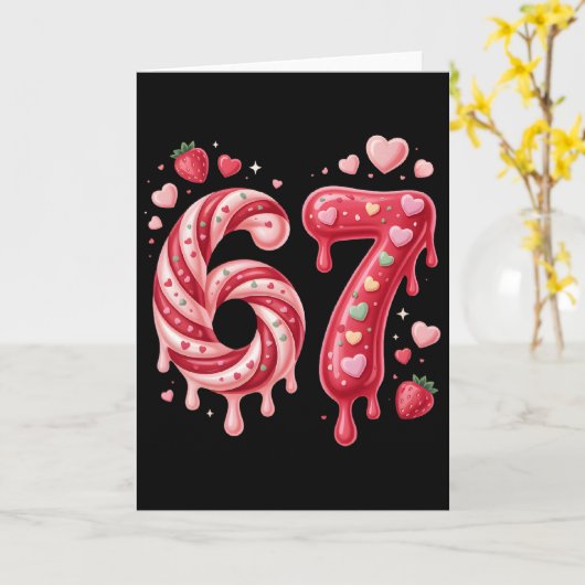 Sweet Candy 67 Strawberry Heart Drip Cute Valentin カード (黄色い花)