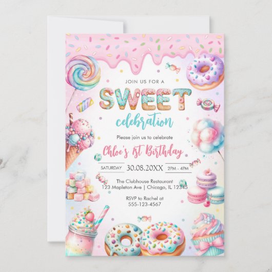 Sweet Candy Birthday Party Invitation 招待状 (正面)