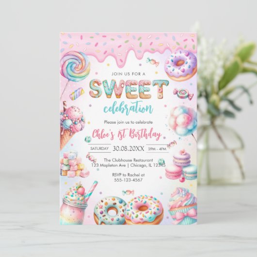 Sweet Candy Birthday Party Invitation 招待状 (スタンド正面)