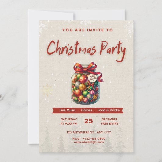 🍬🎄Sweet Candy Christmas Editable 5x7” Invitation 招待状 (正面)