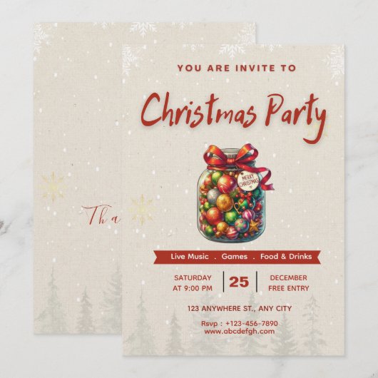 🍬🎄Sweet Candy Christmas Editable 5x7” Invitation 招待状 (正面/裏面)