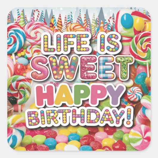 Sweet Candyland Birthday Design – Fun & Colorful  スクエアシール (正面)