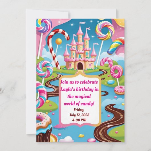 Sweet Candyland Birthday Party Invitation for Kids 招待状 (正面)