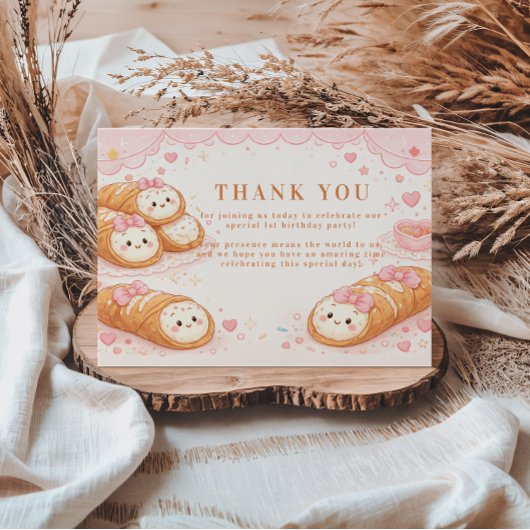 Sweet Cannoli Bakery Bow 1st Birthday サンキューカード