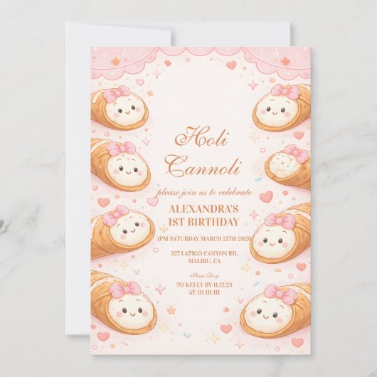 Sweet Cannoli Bakery Bow 1st Birthday 招待状 (正面)