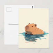 Sweet Capybara Floating in Blue Water ポストカード (正面/裏面)