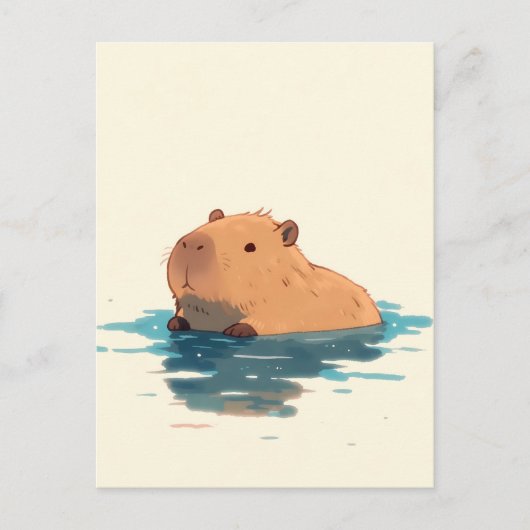Sweet Capybara Floating in Blue Water ポストカード (正面)