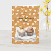 Sweet Caramel Cream Heart Cupcakes Love カード (黄色い花)