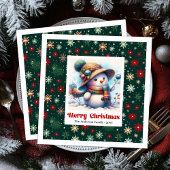 Sweet cartoon snowman with snowflakes kids napkins