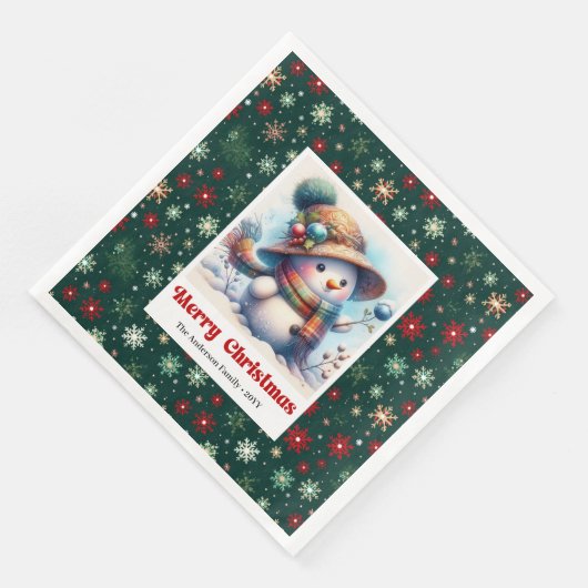 Sweet cartoon snowman with snowflakes kids napkins (コーナー)