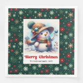 Sweet cartoon snowman with snowflakes kids napkins (正面)
