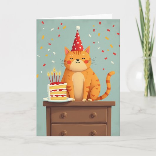 Sweet Cat バースデーケーキカード カード (正面)