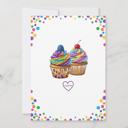 Sweet Celebration Colorful Cupcake Birthday 招待状 (裏面)