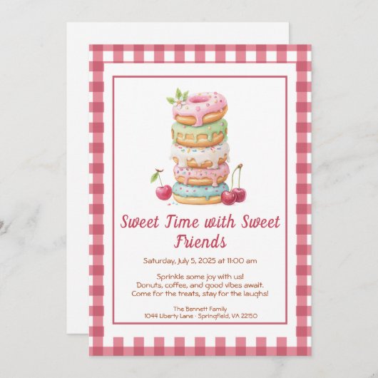 Sweet Celebration Invite – Colorful Donuts Party  招待状 (正面/裏面)