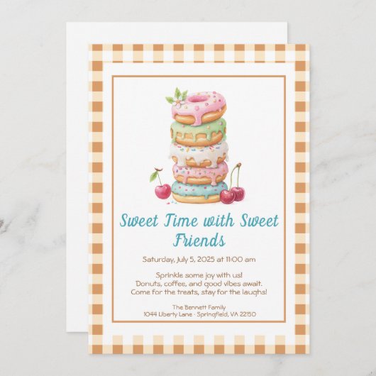 Sweet Celebration Invite – Colorful Donuts Party  招待状 (正面/裏面)