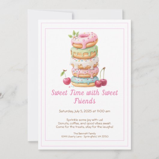 Sweet Celebration Invite – Colorful Donuts Party  招待状 (正面)