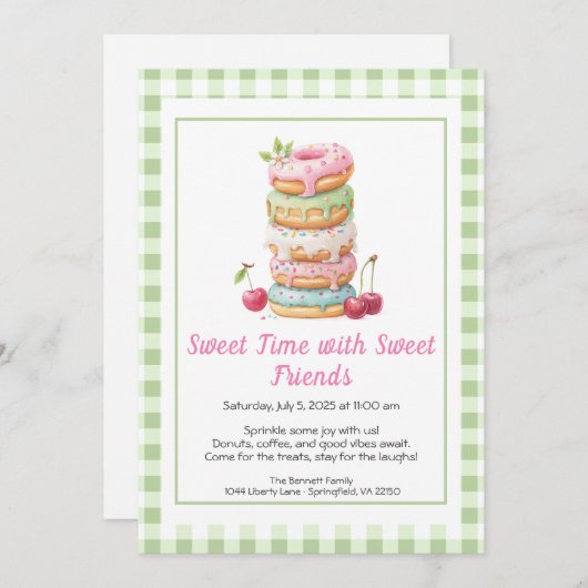 Sweet Celebration Invite – Colorful Donuts Party  招待状 (正面/裏面)