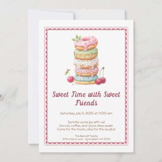 Sweet Celebration Invite – Colorful Donuts Party  招待状 (正面)