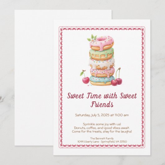 Sweet Celebration Invite – Colorful Donuts Party 招待状 (正面/裏面)