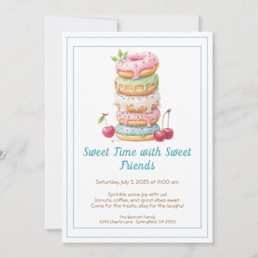 Sweet Celebration Invite – Colorful Donuts Party  招待状 (正面)