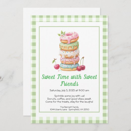 Sweet Celebration Invite – Colorful Donuts Party  招待状 (正面/裏面)