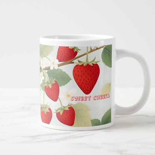 Sweet Cheeks オリジナル 赤いイチゴ 白い花 ジャンボコーヒーマグカップ (右)