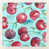 Sweet cherries colorful watercolor cherry art ガラスコースター (正面)