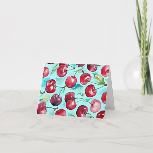 Sweet cherries colorful watercolor cherry art サンキューカード (正面)