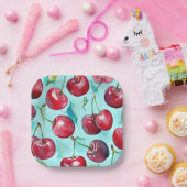 Sweet cherries colorful watercolor cherry art  ペーパープレート (パーティー)