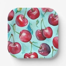 Sweet cherries colorful watercolor cherry art ペーパープレート