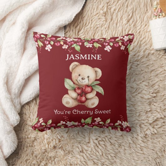 Sweet Cherry Bear Name Pillow クッション (ブランケット)