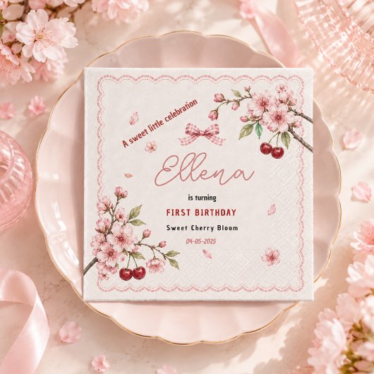 Sweet Cherry Blossom 1歳の誕生日 女の子 パーティー スタンダードカクテルナプキン